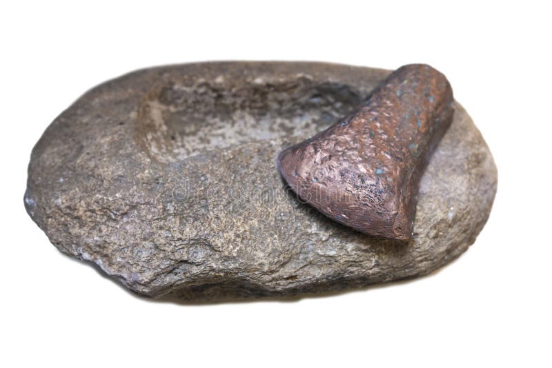 Stone carved axe-head mould and copper piece