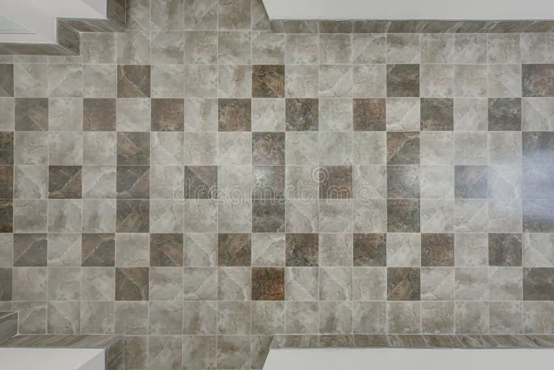Stone and Ceramic Floor Tiles Texture in Corridor, View from Above