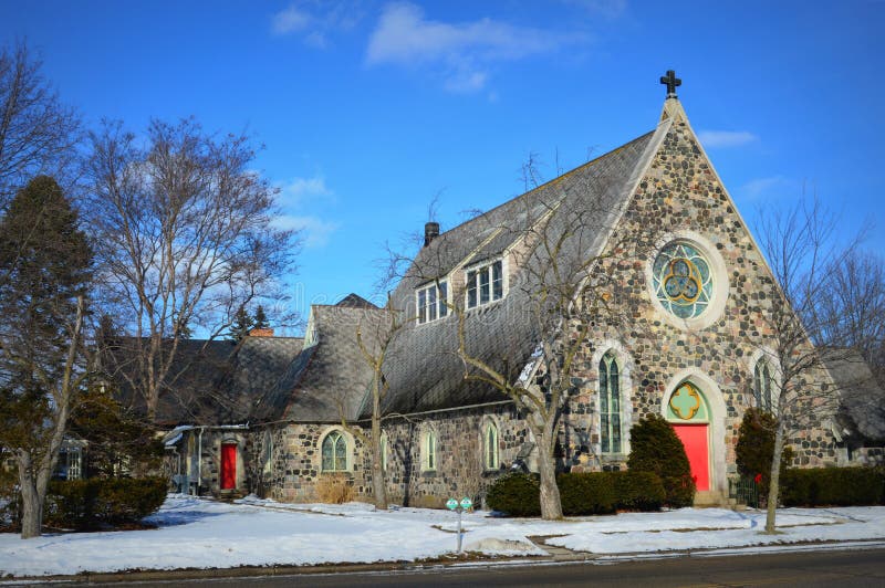 Stone Church with Red Doors