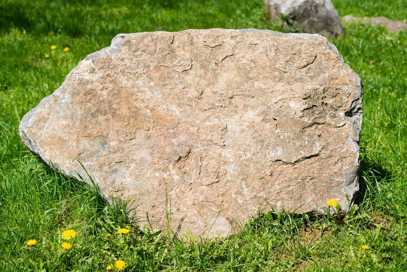 Stone Closeup on Green Grass Stock Image Image of closeup, granite