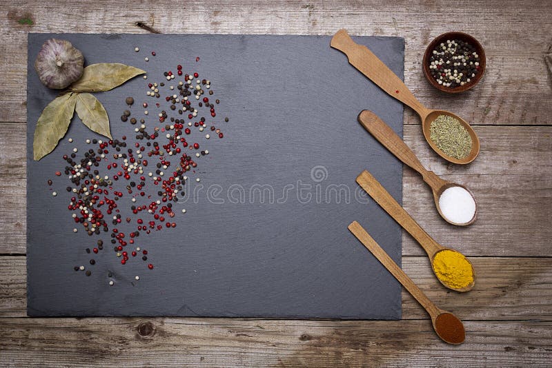 Stone cutting board and spices