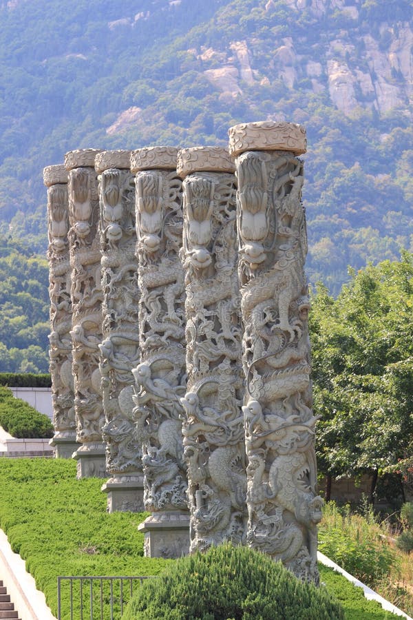 Stone dragon pillars stock image. Image of antique, decoration 35245199