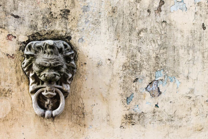 Stone Fountain Detail Vintage Lion Wall Pattern royalty free stock photo