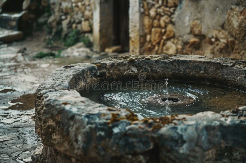 Stone Fountain with Water Spouting Out,