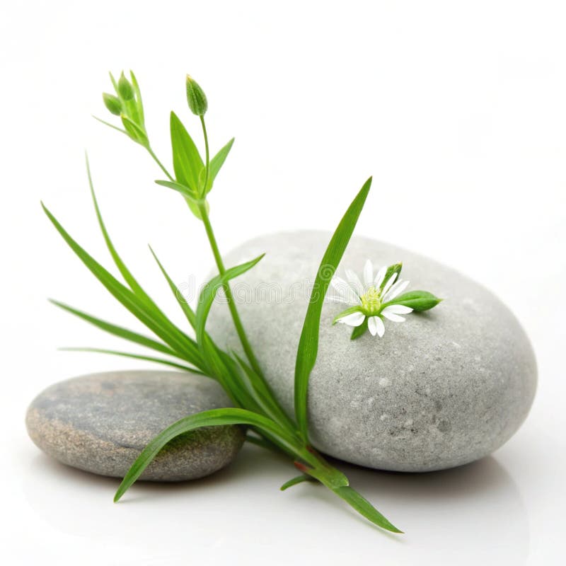 Stone and Grass Λουλούδι απομονωμένο σε λευκό φόντο ελεύθερη απεικόνιση δικαιώματος
