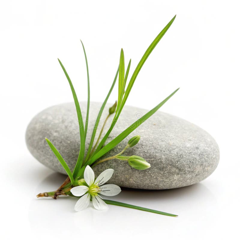 Stone and Grass Λουλούδι απομονωμένο σε λευκό φόντο απεικόνιση αποθεμάτων