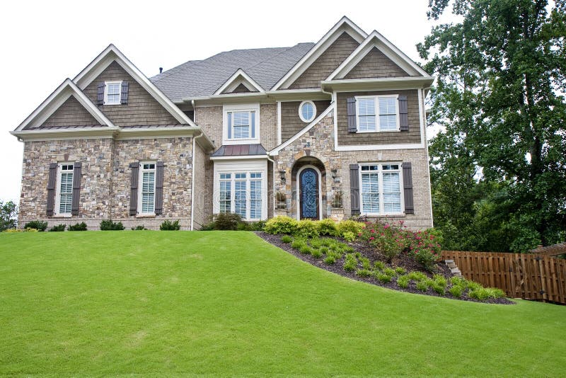 Stone House on Green Hill on White