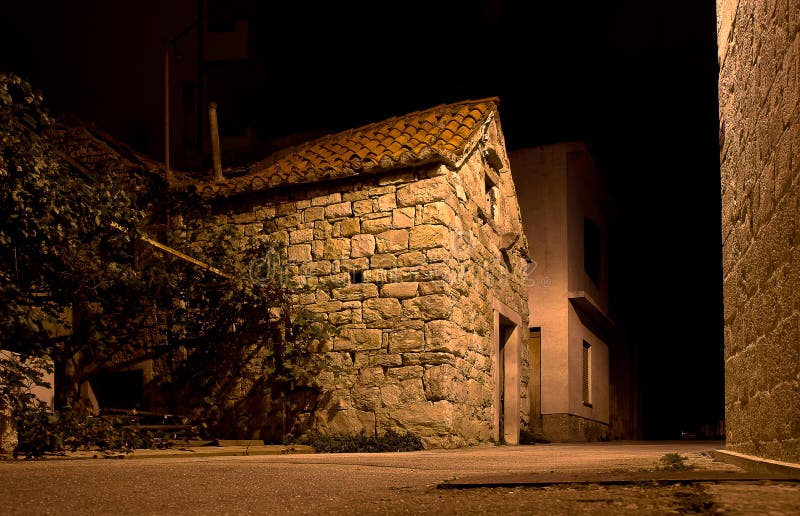 Stone house in old city night view