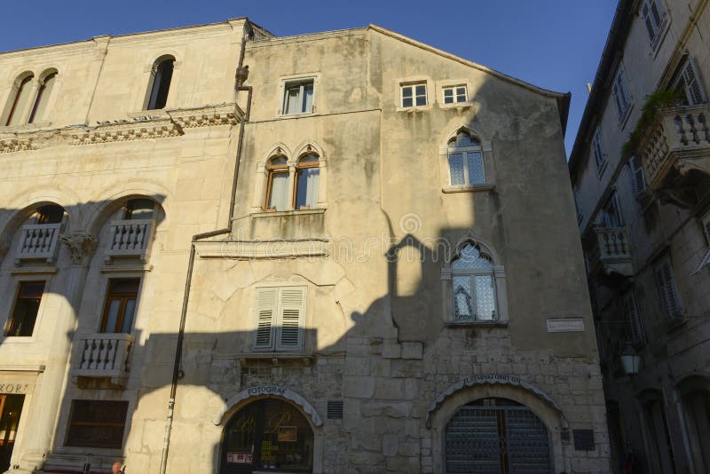 Stone houses in the street of old town, architecture of the Old Town in Split royalty free stock images
