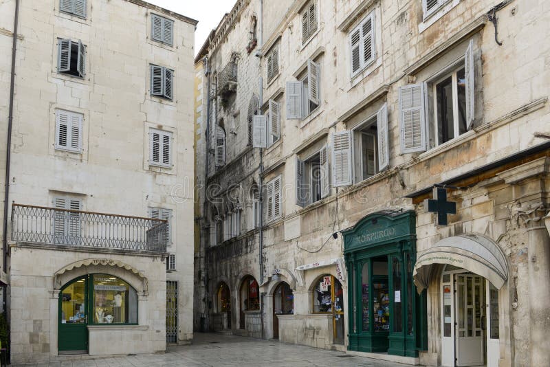 Stone houses in the street of old town, architecture of the Old Town in Split stock image