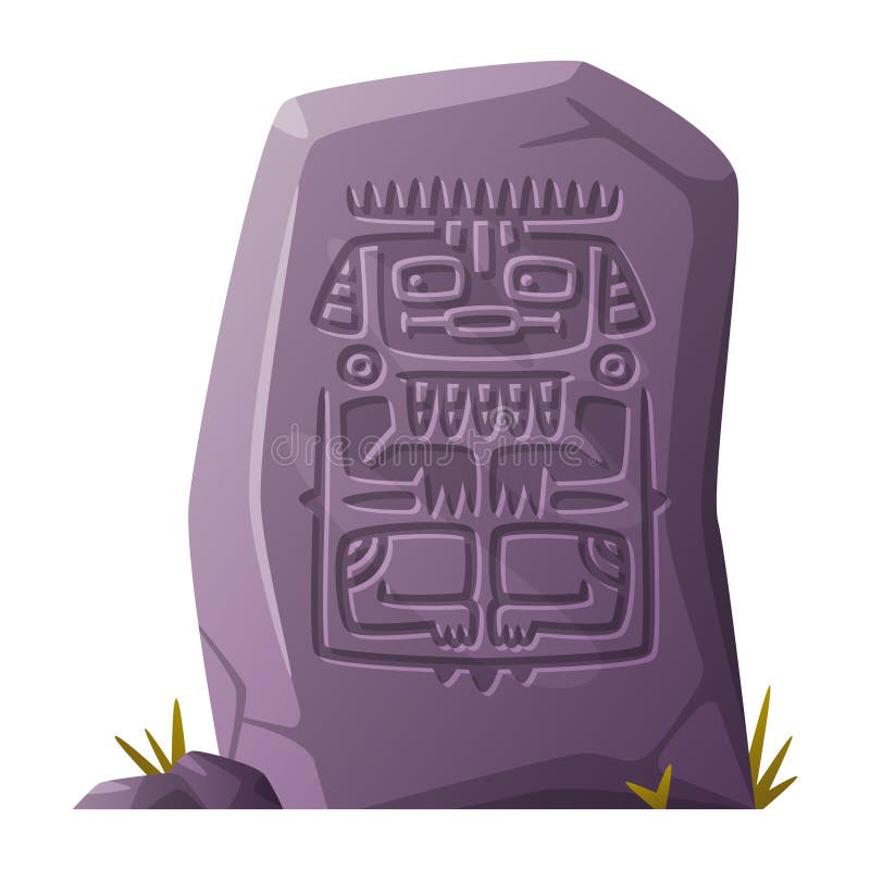 Stone with Maya and Aztec Symbol and Tribal Sign Engraving Vector Illustration royalty free illustration