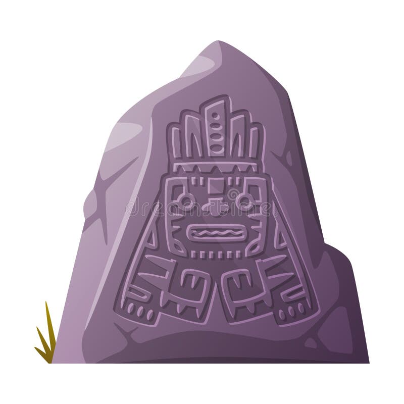 Stone with Maya and Aztec Symbol and Tribal Sign Engraving Vector Illustration royalty free illustration