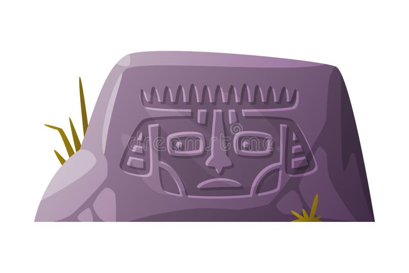 Stone with Maya and Aztec Symbol and Tribal Sign Engraving Vector Illustration stock illustration