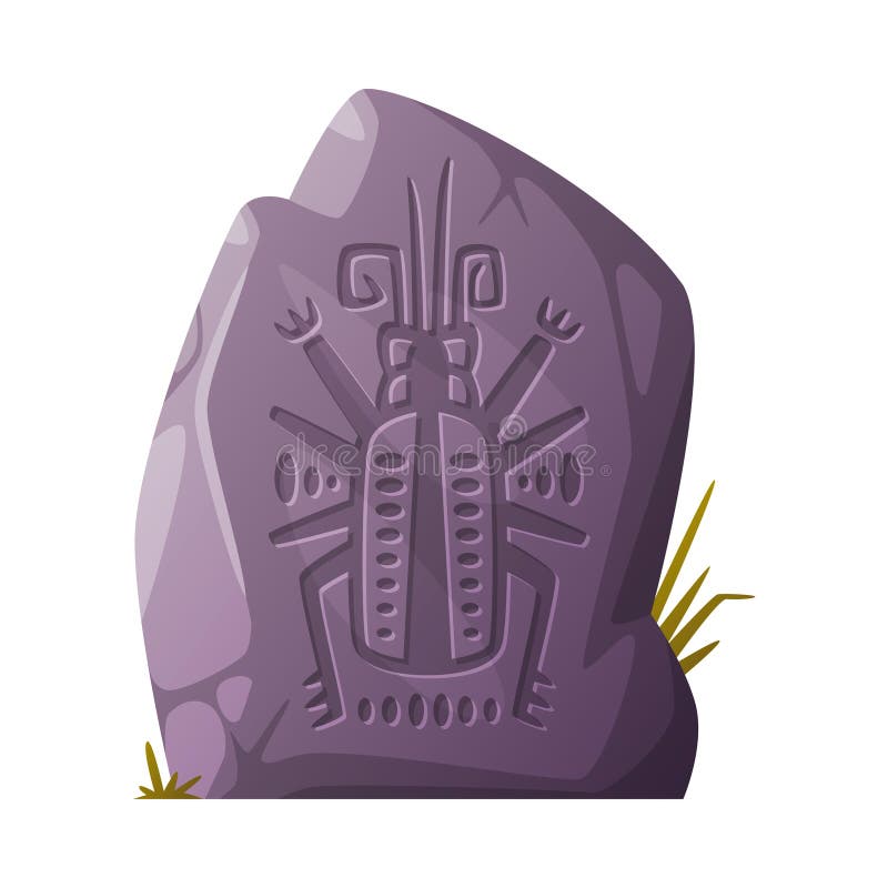 Stone with Maya and Aztec Symbol and Tribal Sign Engraving Vector Illustration royalty free illustration