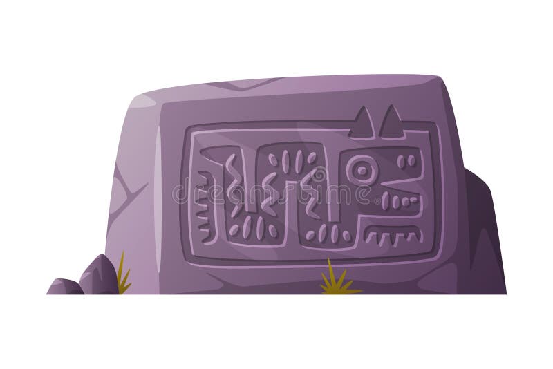 Stone with Maya and Aztec Symbol and Tribal Sign Engraving Vector Illustration royalty free illustration
