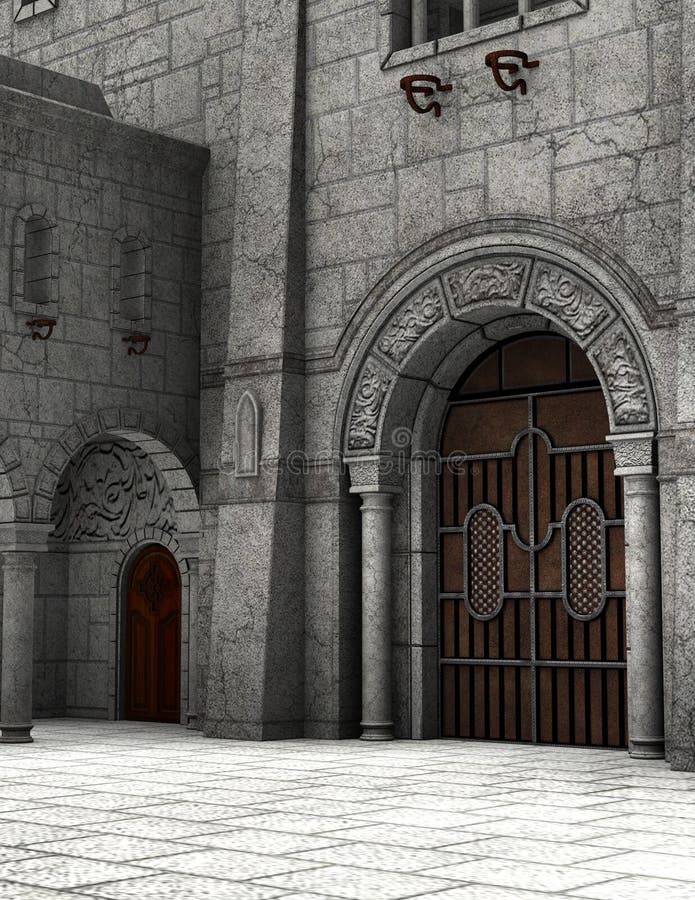 Stone Medieval Castle Courtyard Illustration