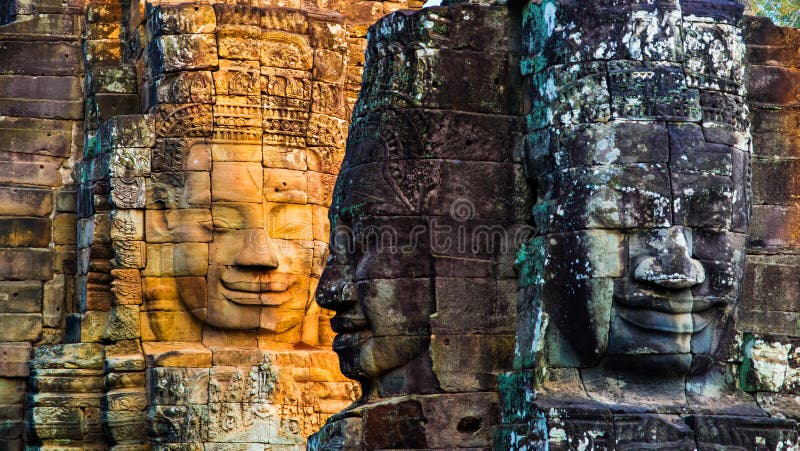 Stone murals and statue Bayon Temple Angkor Thom. Angkor Wat the royalty free stock images Stone murals and statue Bayon Temple Angkor Thom. Angkor Wat the royalty free stock images