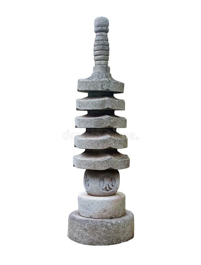 Stone pagoda against a white background