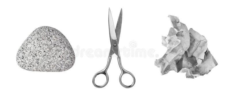 Stone, Paper, Scissors Game Set White Background Isolated Closeup,  Rock-paper-scissors Play, Question & Answer Concept, Choose Stock Image -  Image of open, flat: 181731215