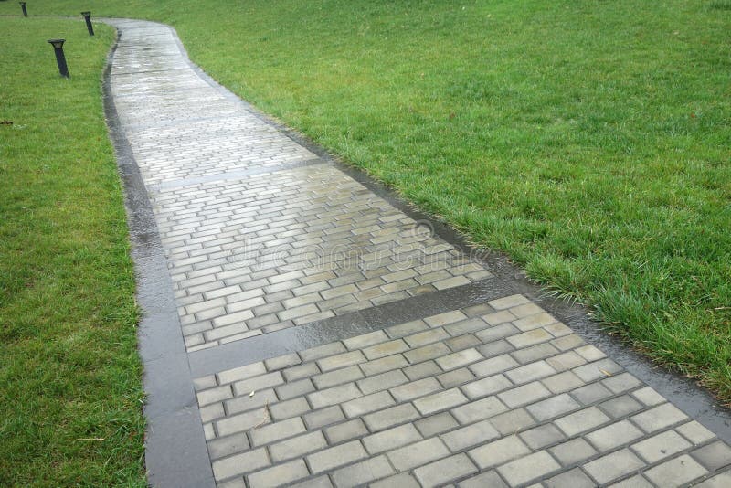 Stone path in the rain