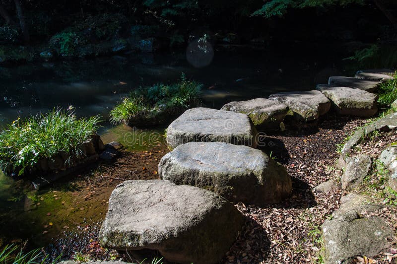 Stone Pathway in Japanese Park Stock Photo - Image of dark, darkness ...