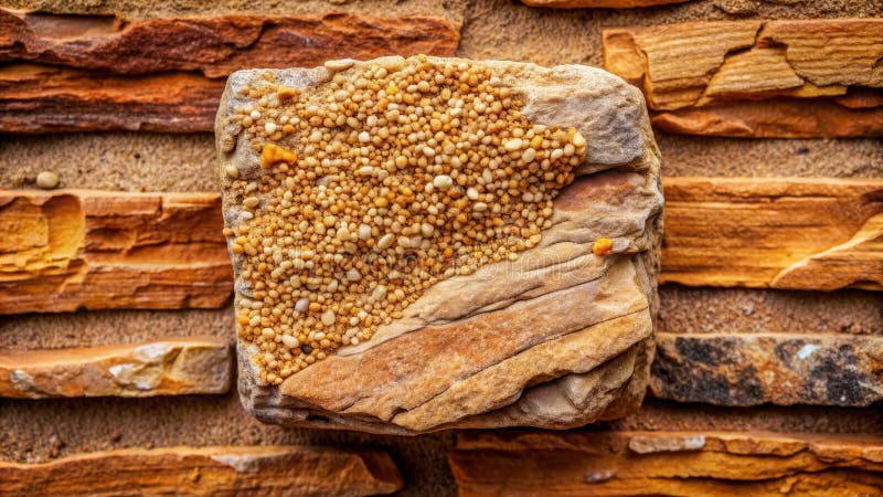 Stone Pebble-formation on Red Brick Wall Geology Sedimentary Rock Texture royaltyfri illustrationer