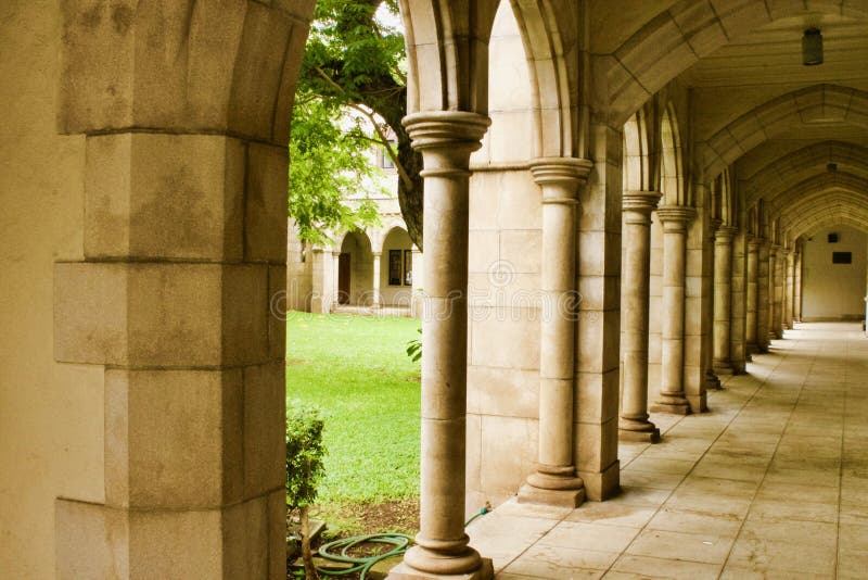 Stone Pillars and Archways of a Church Stock Image Image of walkway