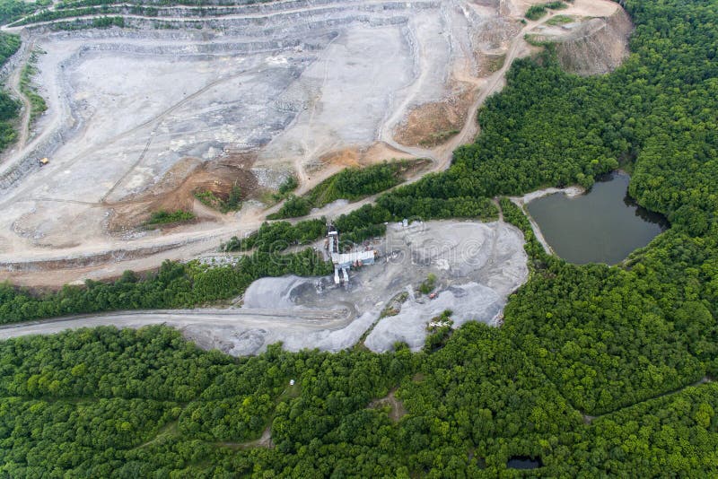 Stone Quarry. Aerial View Over the Building Materials Processing