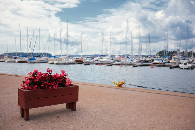 Stone Quay with Yacht Marina on Background Stock Photo - Image of ferry