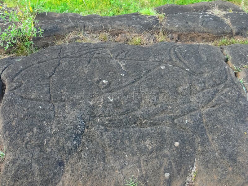 Stone Slabs with Drawings on Easter Island. Traces Stone Processing on
