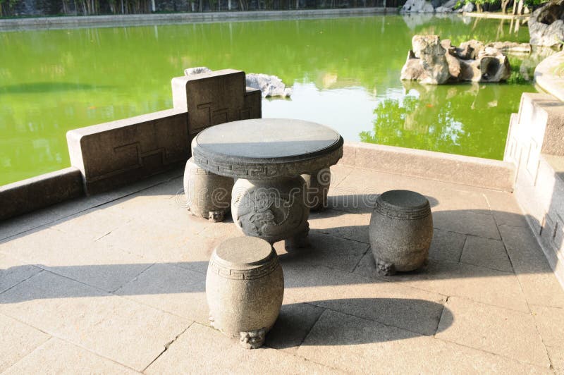 The stone table and stool