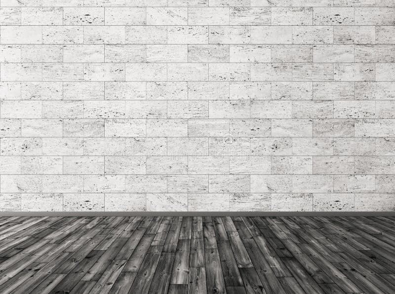 Stone Tiles Wall And Black Wooden Floor 3d Render Stock Illustration