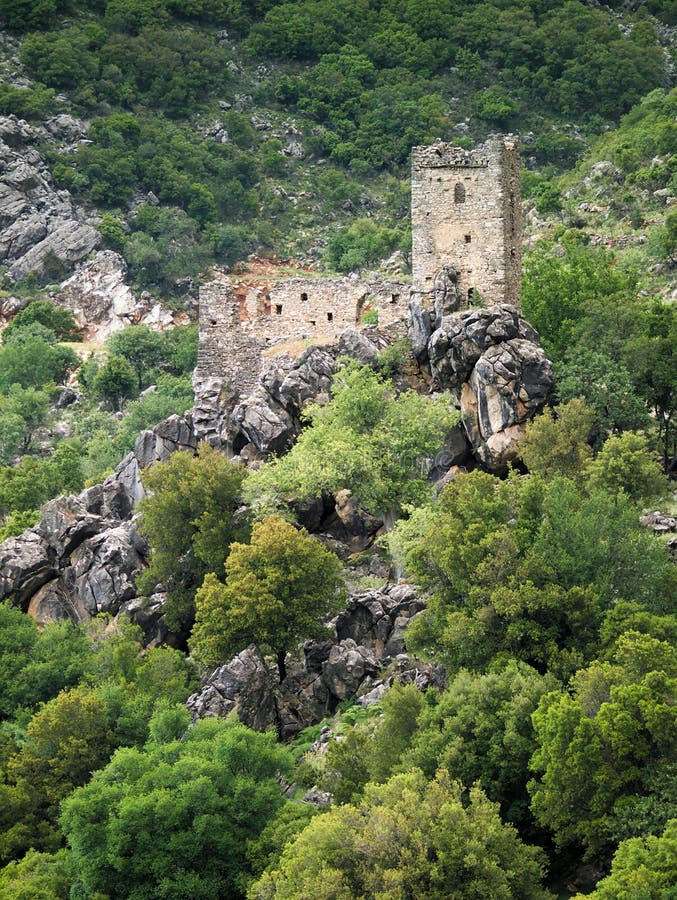 Stone Tower Ruins on Steep Rocky Cliff. Stock Image Image of historic