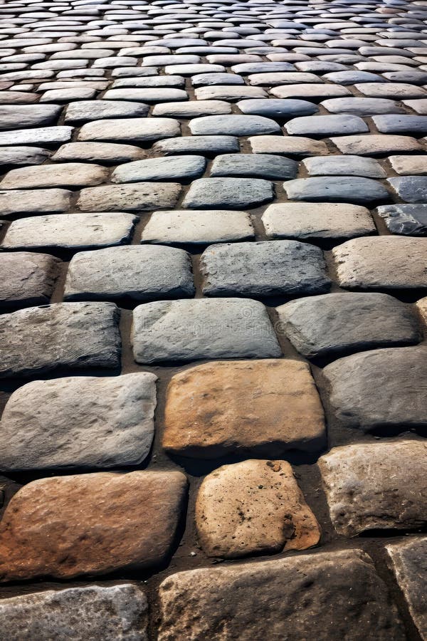 Stone walkway made of rocks and cement blocks with brick pattern. Generative AI royalty free illustration