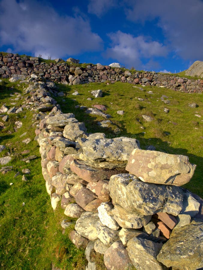 Picture shows art and craft of stone wall building, Co.Mayo, Ireland
