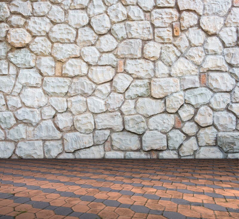 Stone Wall on Cement Brick Floor Interior Modern Style Stock Image