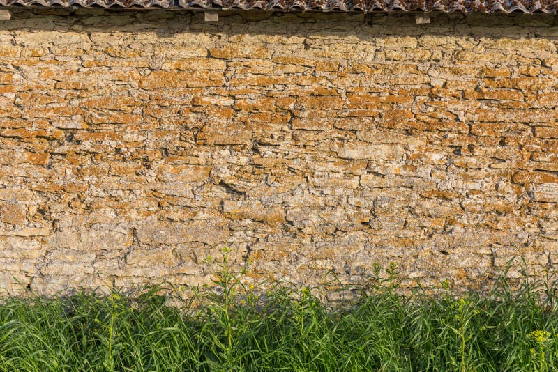 Stone wall with grass stock image. Image of concept 220763241