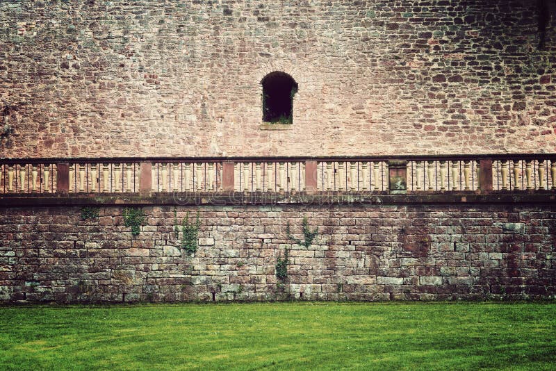 Stone Wall, Railing and Grass at Heidelberg Castle