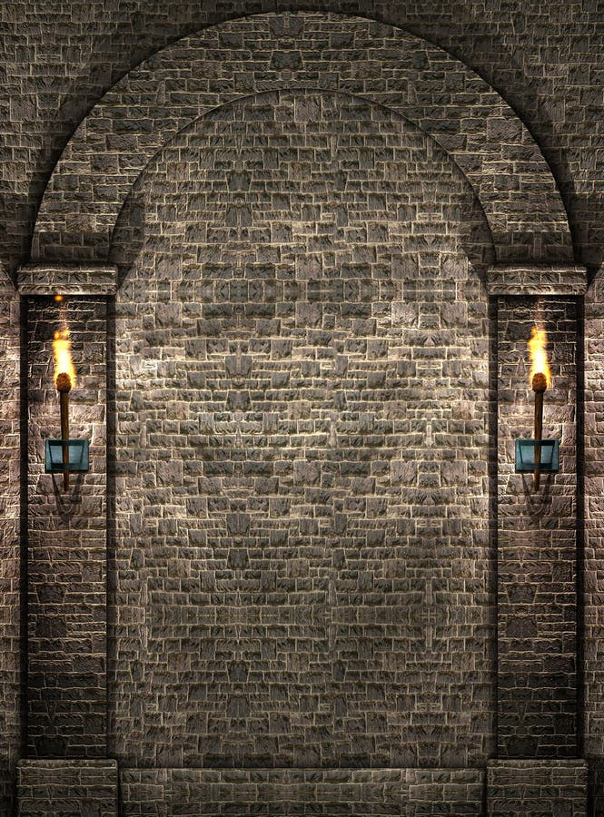 Stone wall with torches.