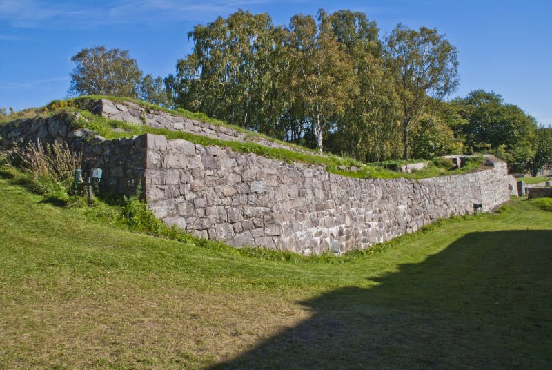 Stone walls at fredriksten fortress (outer walls) stock images