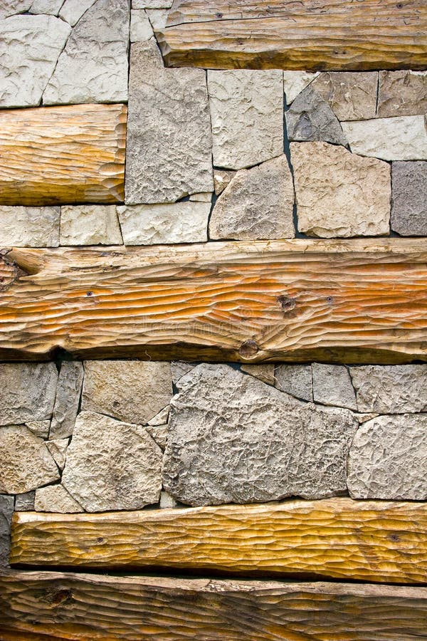 Stone and wooden textures. Abstract building background.