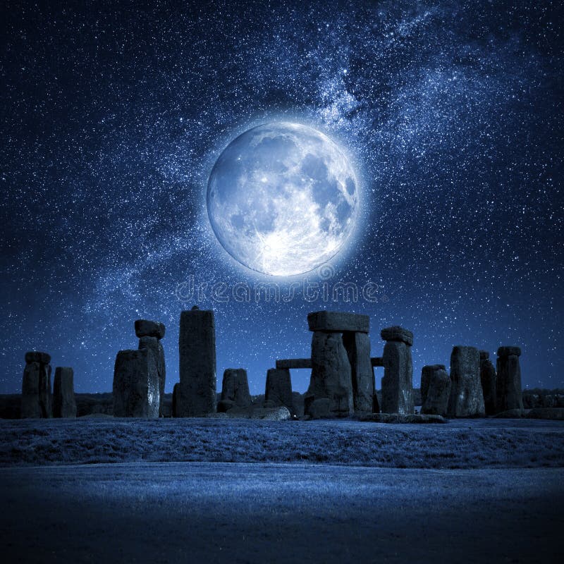 An image of Stonehenge with a full moon. An image of Stonehenge with a full moon