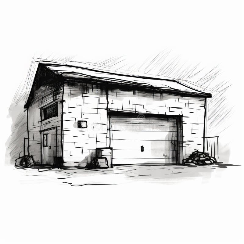 Stonepunk Garage: A Minimalist Sketch With Clean And Sharp Inking stock illustration