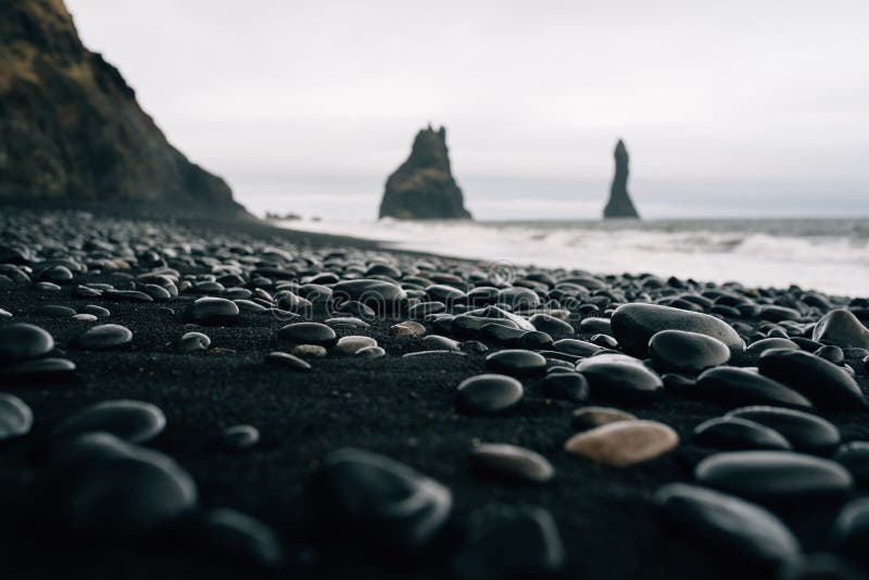 Stones on a black beach in Icelandn