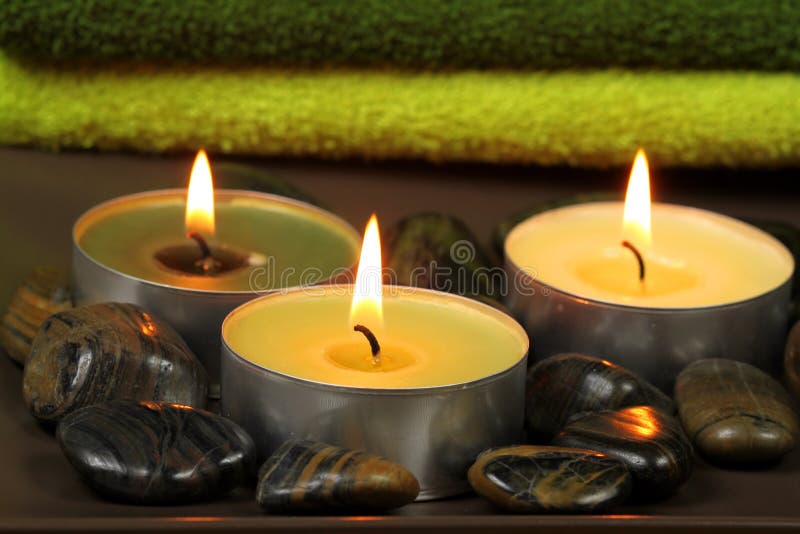 Aromatherapy Candles and Massage Stones in Spa Stock Photo Image of