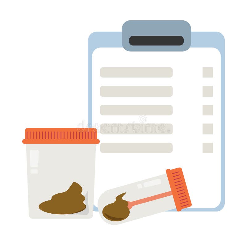 Stool analysis, feces test results and container, test tube with biological material stock illustration