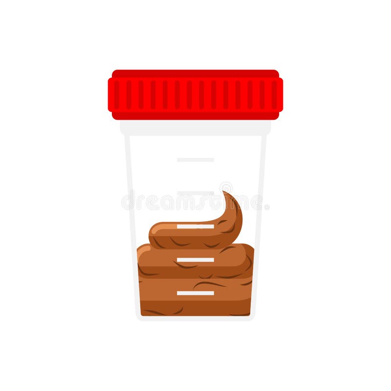 Stool analysis. Plastic jar for analysis. Feces and urine collection container royalty free illustration