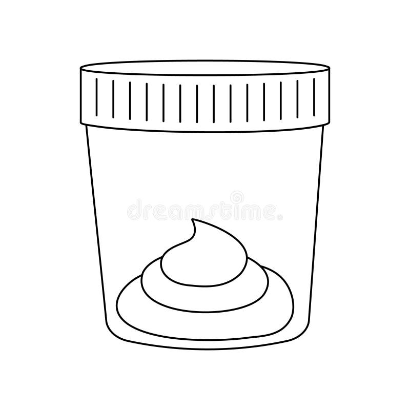 Stool sample outline icon. Plastic cups full with fecal analysis. Laboratory examination concept stock illustration