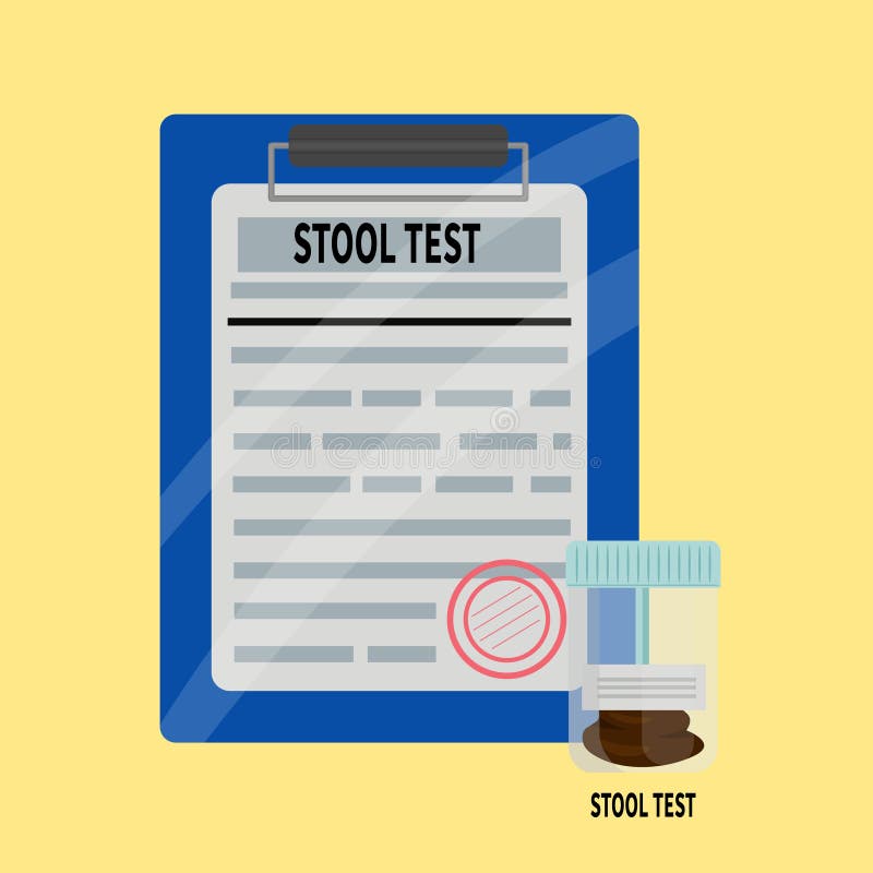 Stool test Plastic jar and medical analysis form stock illustration