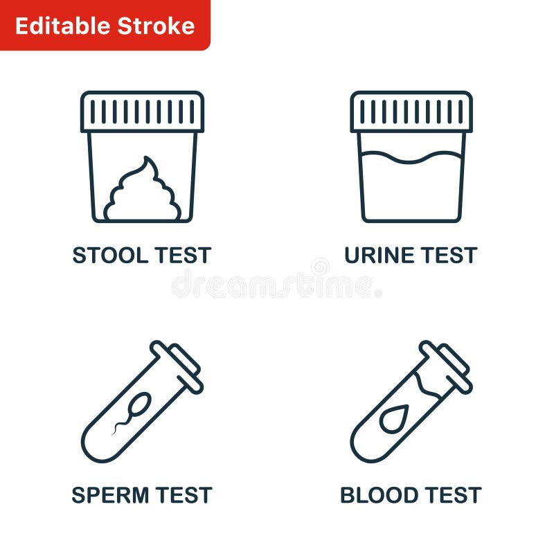 Stool, Urine, Sperm, Blood Test Set Line Icon. Sample for Laboratory Research Linear Pictogram. Medical Exam of Blood royalty free illustration
